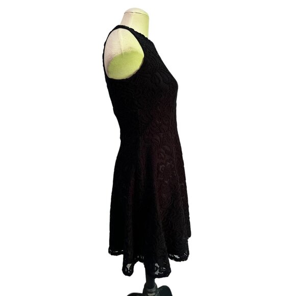 Tiana B Textured Lace A Line Dress Sz 4 Womens Navy Blue Knee Length Sheer Sleev - Picture 11 of 12